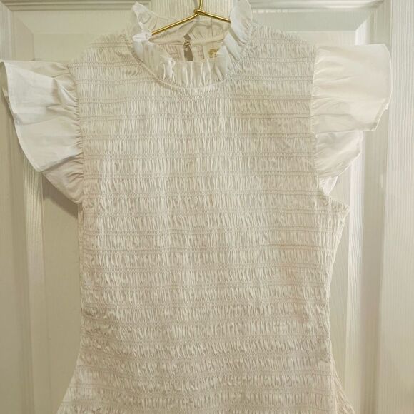 Sail to Sable White Smocked Ruffled Blouse NWOT - Picture 2 of 10
